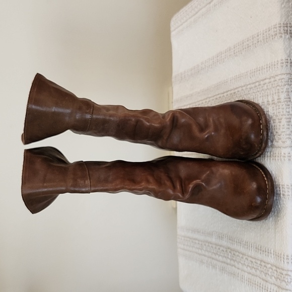 Fiorentini + Baker Brown Leather Chunky Heel Calf Height Boots Women's 36 - Picture 2 of 13